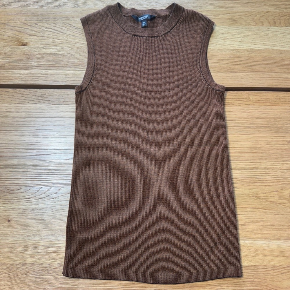 Simply Vera Vera Wang Brown Marled Knit Sleeveless Crew Neck Tank Top Womens M